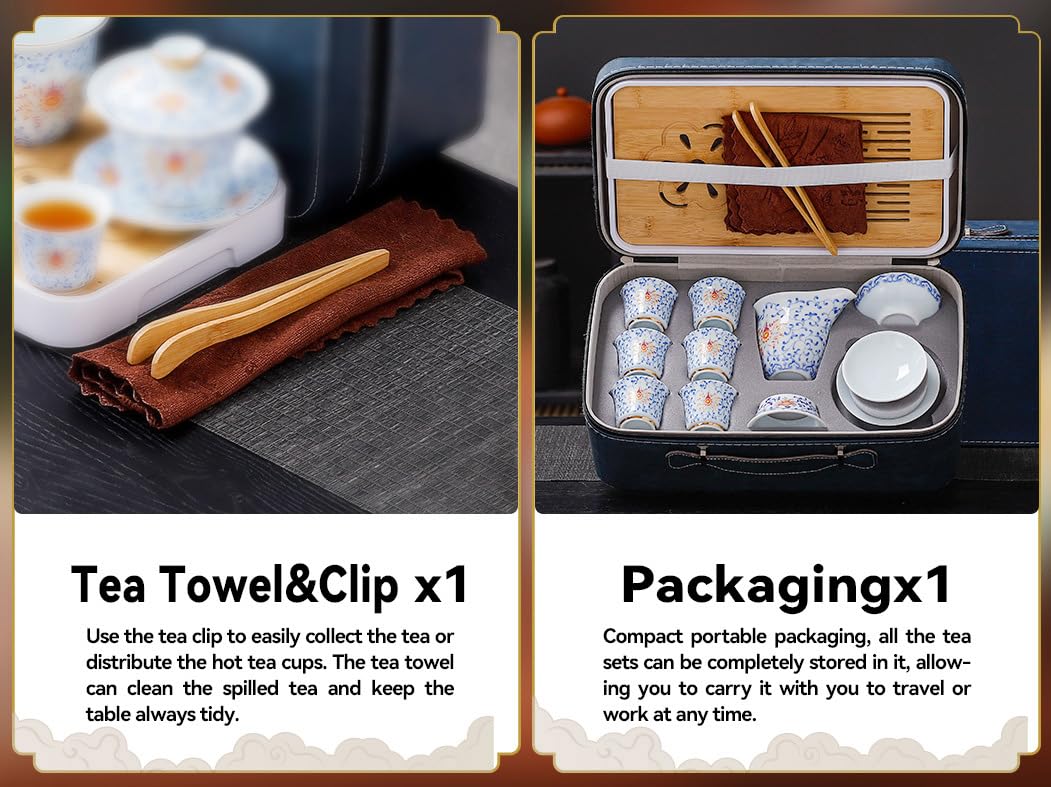 REOWONU Japanese Tea Set Traditional with 6 Cups, Chinese Gongfu Tea Set for Adults, Gold-plated Edge Craftsmanship (Entwined lotus 6cups)