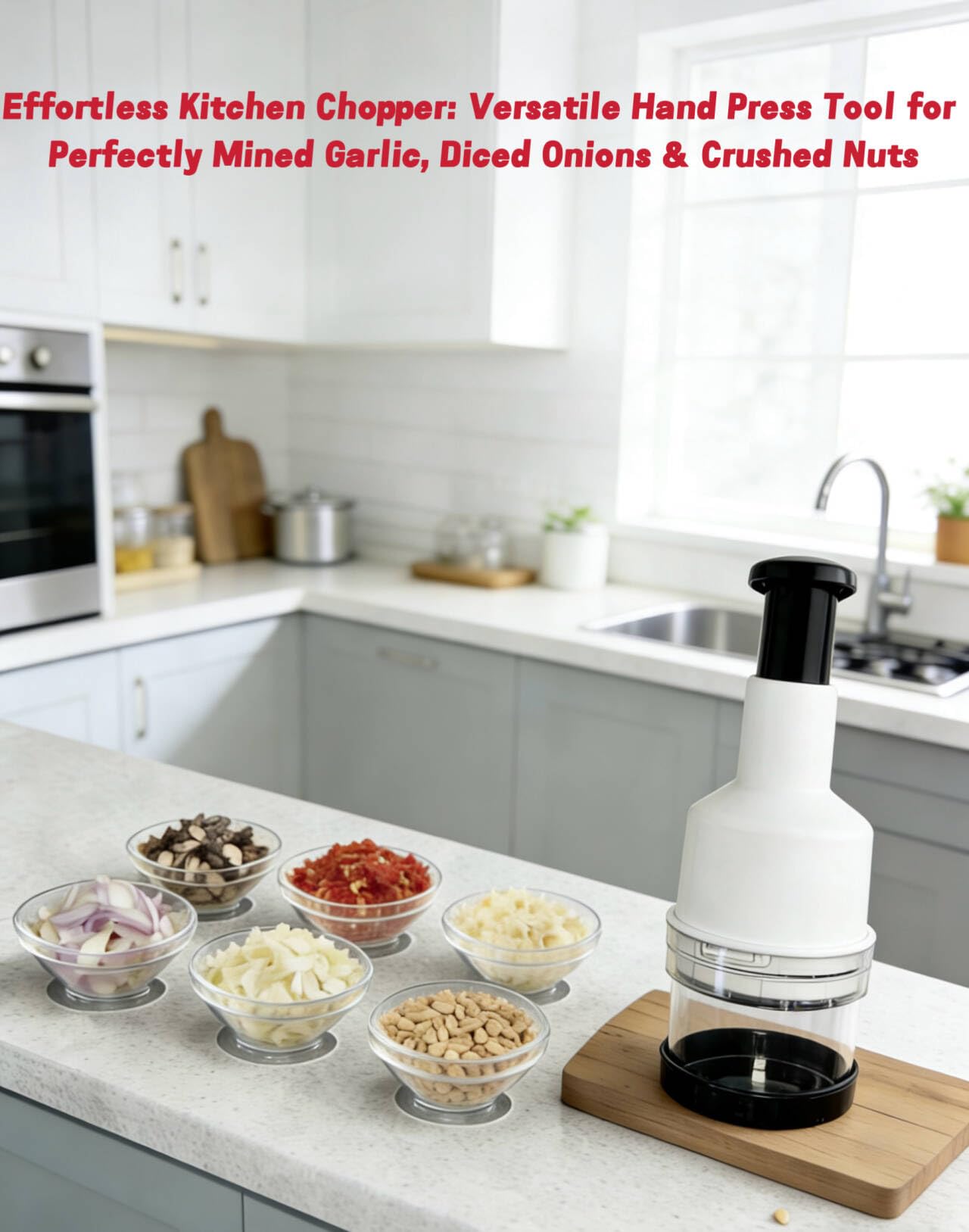 Manual Food Chopper with Stainless Steel Blade- Easy Press Vegetable chopper Gadget-Handheld Veggie Cutter Mincer For Onion Salad Garlic Nuts Mushroom Almond Ginger,Dishwasher Safe, BPA-Free