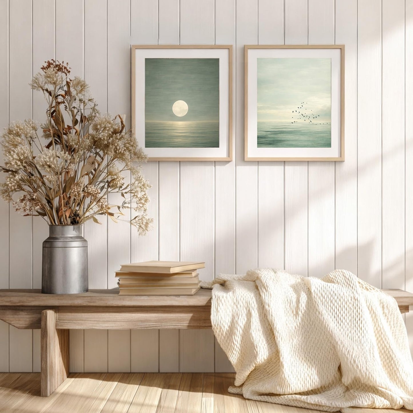 FUHYGU Diamond Painting Kits 2 Pack 9.8x11.8 Inches – Minimalist Ocean & Moon Seascape with Birds, DIY Full Drill Diamond Art for Adults Beginners, Aesthetic Coastal Wall Decor Home Gift