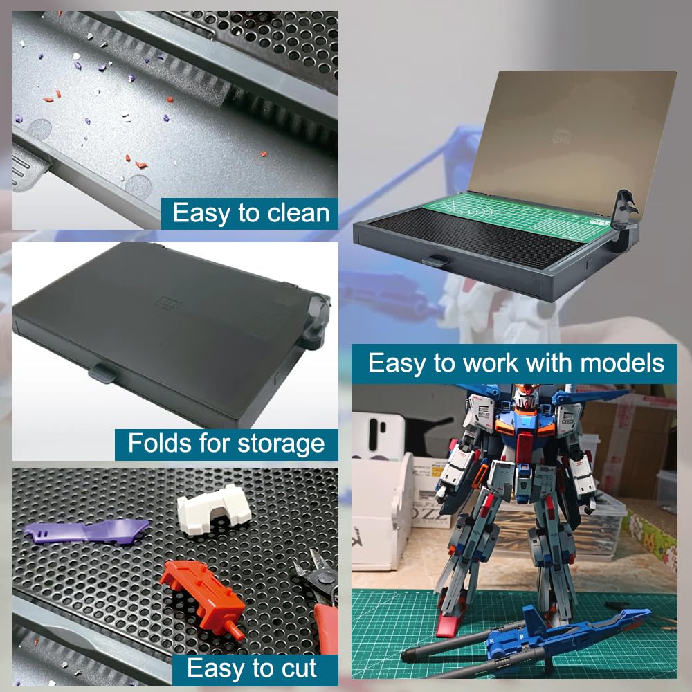 Gundam Model Kit Tools, Portable Worktable for Model Building, Work Table with Movable Drawer, Pliers Rack, Display Version, Dual Craft Cut Mat, Suitable for Cut and Grind Assembly,KJ018