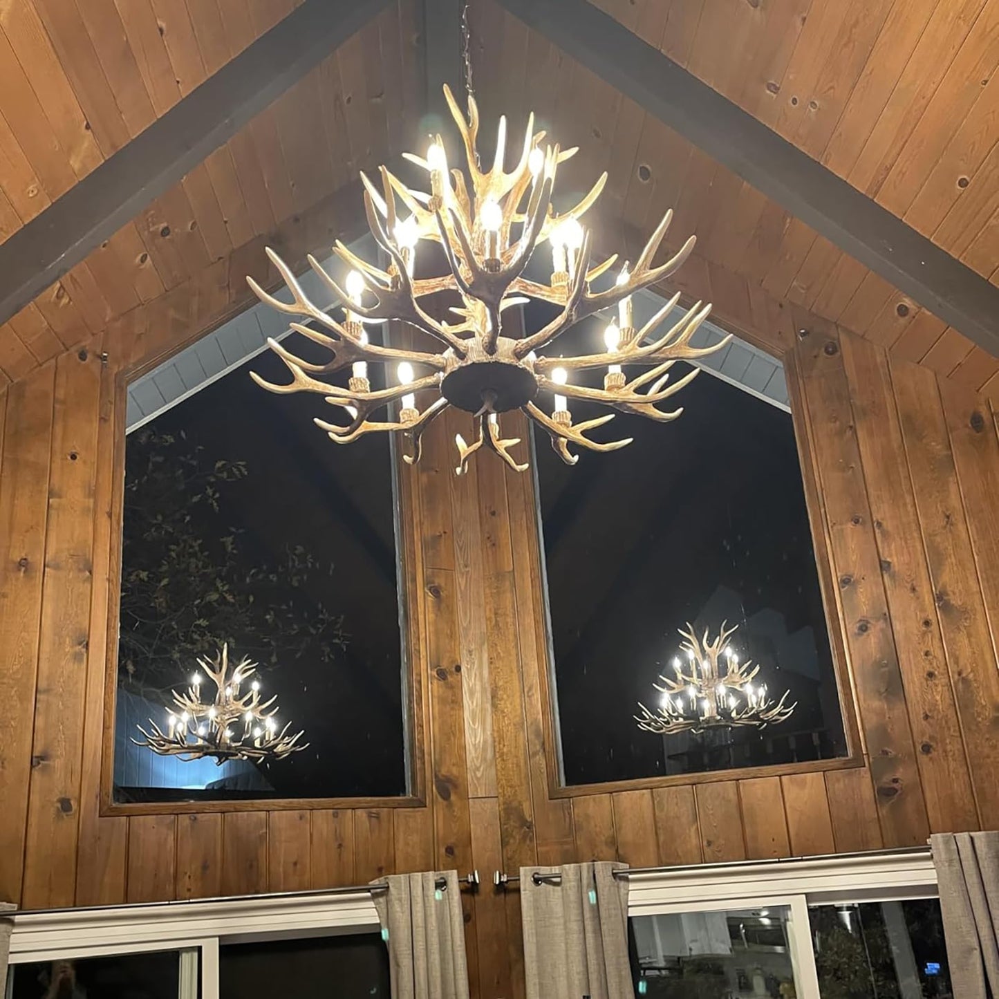Fayelight Antler Chandelier Lighting,Large 2-Tier Deer Rustic Farmhouse Chandelier Light Fixtures for Dining Room Living Room Kitchen Island Bedroom Entryway Foyer (10+5 Lamp Arms + 3 Arms)