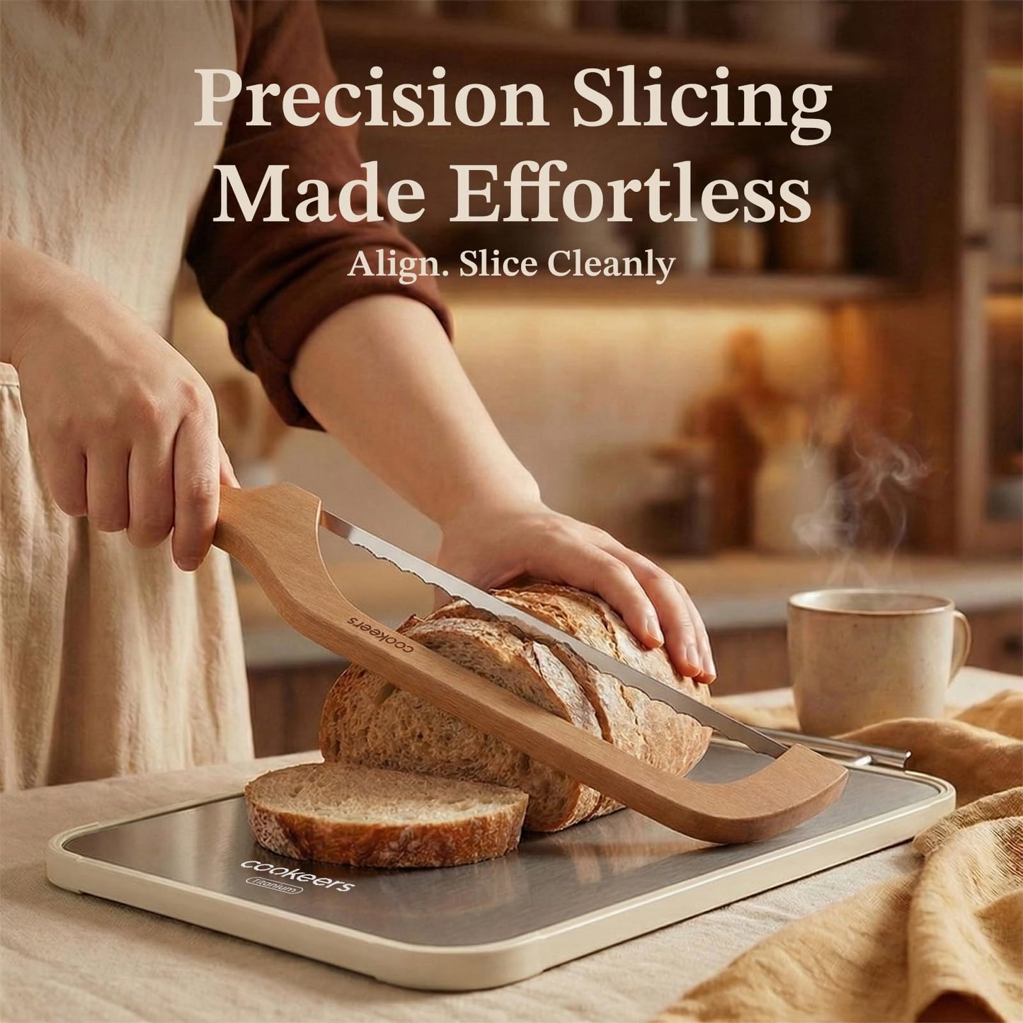 COOKEERS Sourdough Bow Bread Knife –Large Bread Slicer for Homemade Bread with Serrated Stainless Steel Blade, Even Slice Cutter for Baguettes, Bagels, Thoughtful bread lame,Gift for Bread Lovers