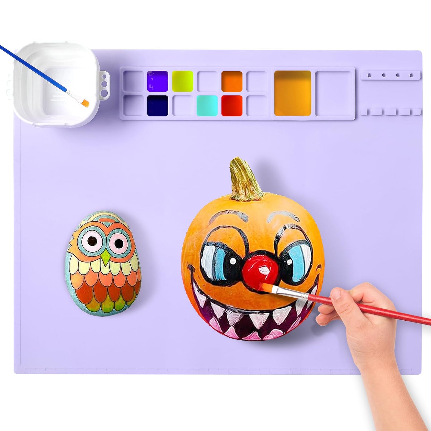 AWOKE Silicone Painting Mat - 20"X16" Silicone Art Mat with 1 Water Cup for Kids - Craft Mat has12 Color Dividers - 2 Paint Dividers (Purple)