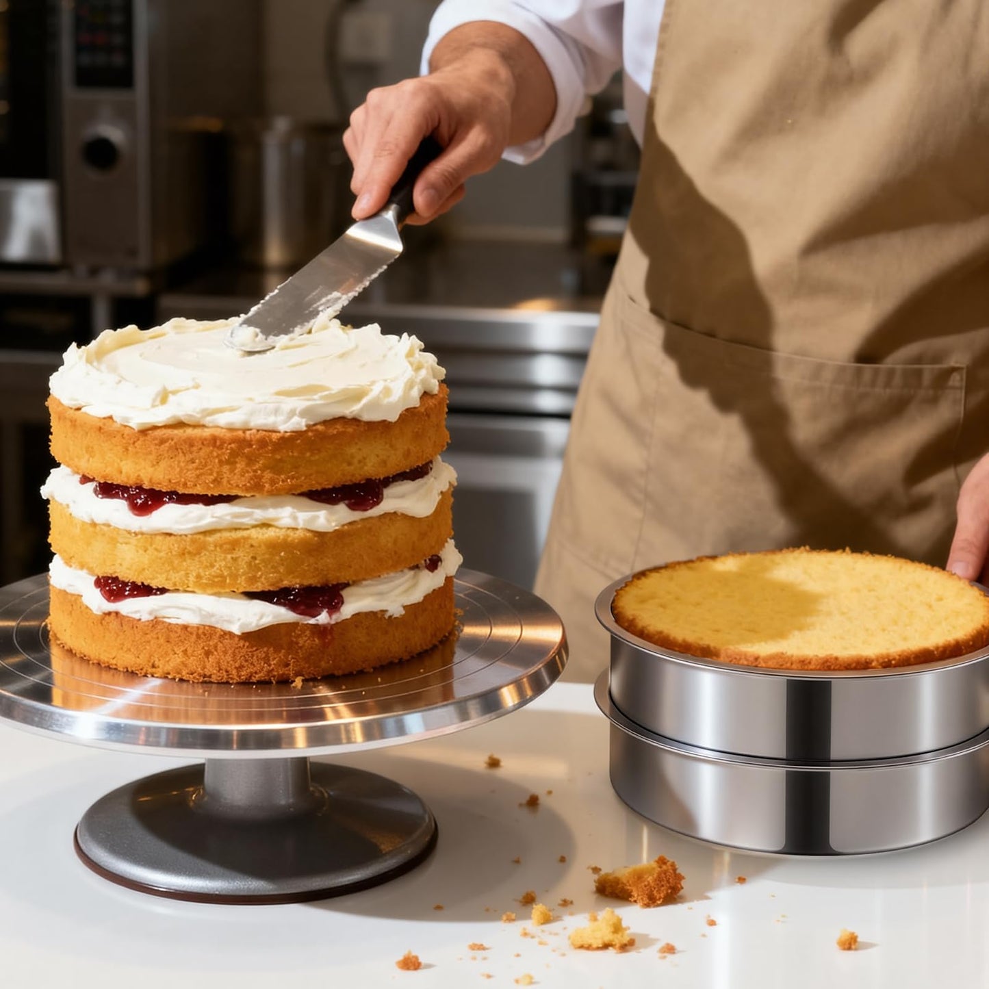 Ohtomber 8 Inch Cake Pan - Set of 4 Stainless Steel Round Layer Cake Baking Pans Molds, Tins, Stackable Baking Set, Even Heating, Dishwasher Safe Non-Toxic Bakeware Dish for Birthday Wedding Christmas