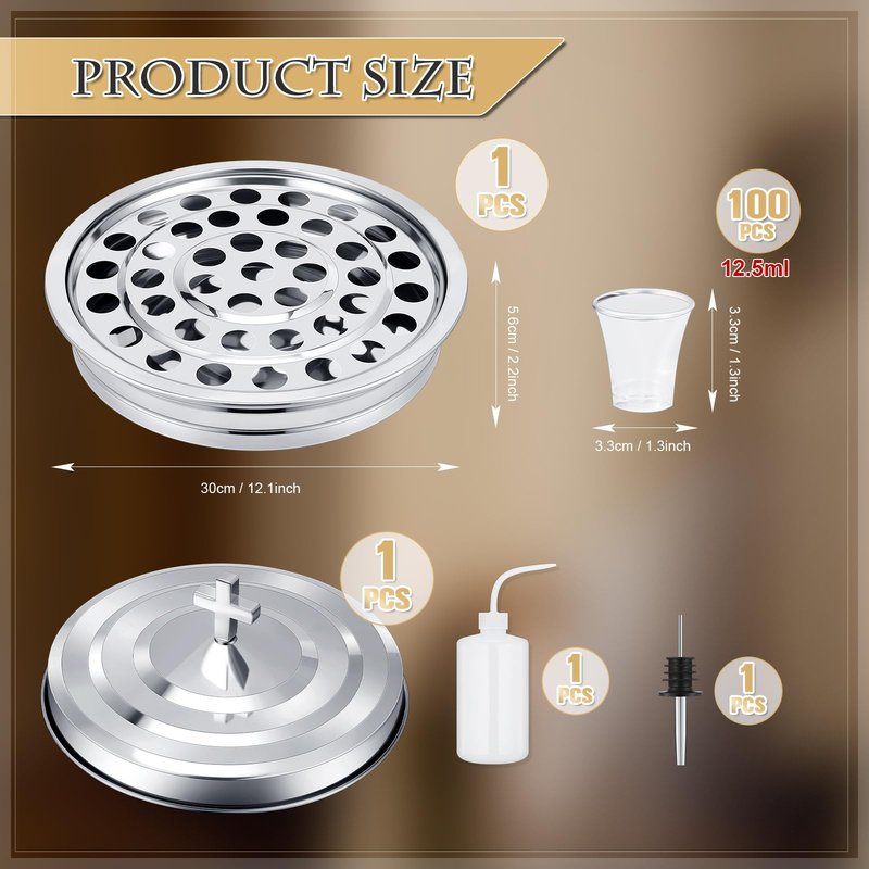Zhehao 1 Set Holy Communion Trays for Churches with Lid, Churches Cup Fillers, 100 Disposable Communion Cups (Silver)