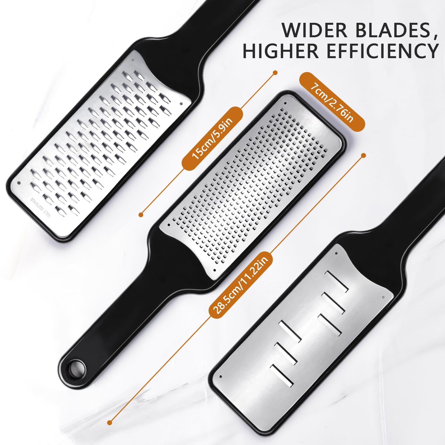 LHS Lemon Zester Grater Set of 3 - Cheese Grater Kitchen Tool for Parmesan Cheese, Ginger, Nutmeg, Chocolate, Vegetables, Stainless Steel Cheese Shredder(Fine & Ribbon & Coarse Blades)