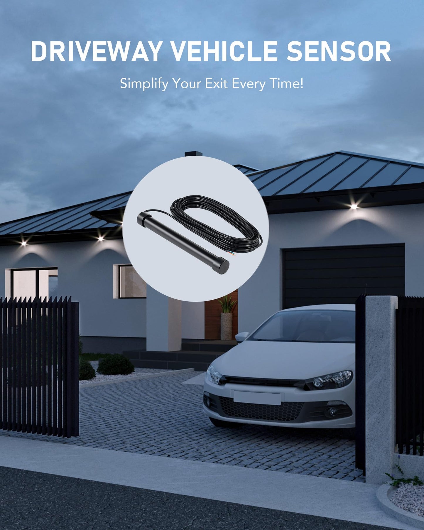CO-Z Vehicle Exit Sensor Kit, Wired Driveway Gate Exit Wand for Automatic Gate Opener with 50 ft Cable. Driveway Vehicle Sensor for Sliding & Swing Gate, Smart Car Detector for Truck Motorcycle ATV