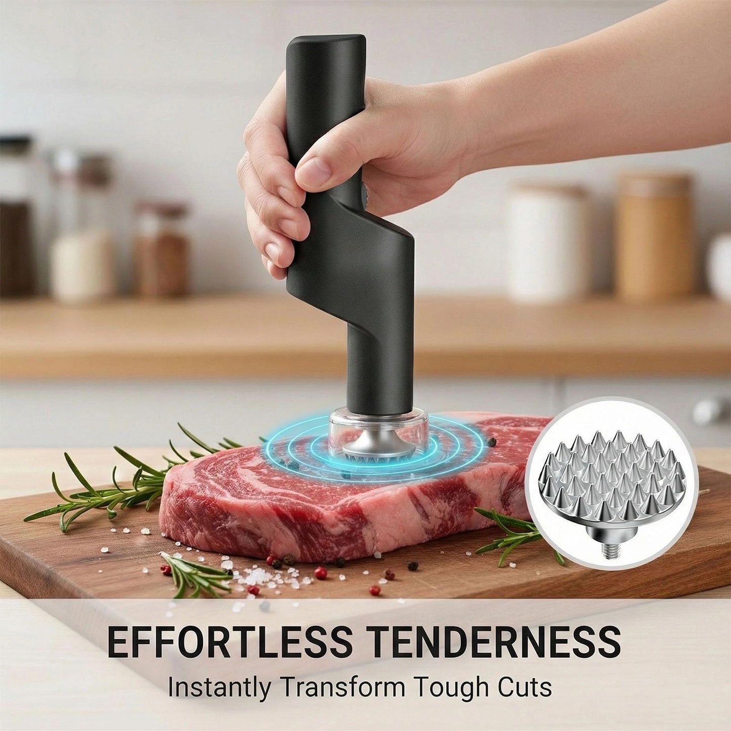 YOTAN Electric Meat Tenderizer for Steak, 3 Speed Powerful Motor, Tenderizes Tough Meat in Seconds, Stainless Steel Tender Head, Safe One-Press Design, Easy to Clean, for Beef Pork Chicken BBQ