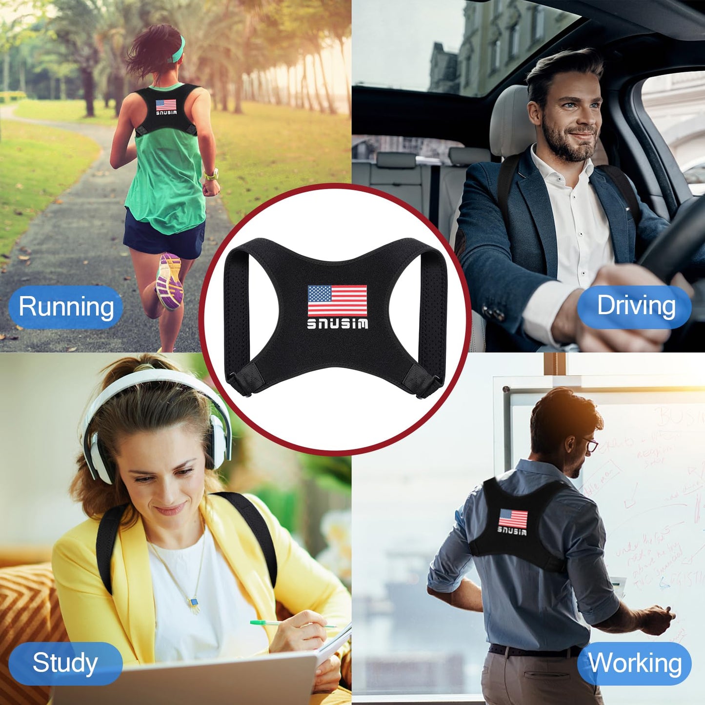 SNUSIM Posture Corrector Upper Back Brace Neck Shoulder Back Support Brace Pain Relief Belt for Women Men Braces Spine Straightener Breathable (Chest sizes from 28" to 50")