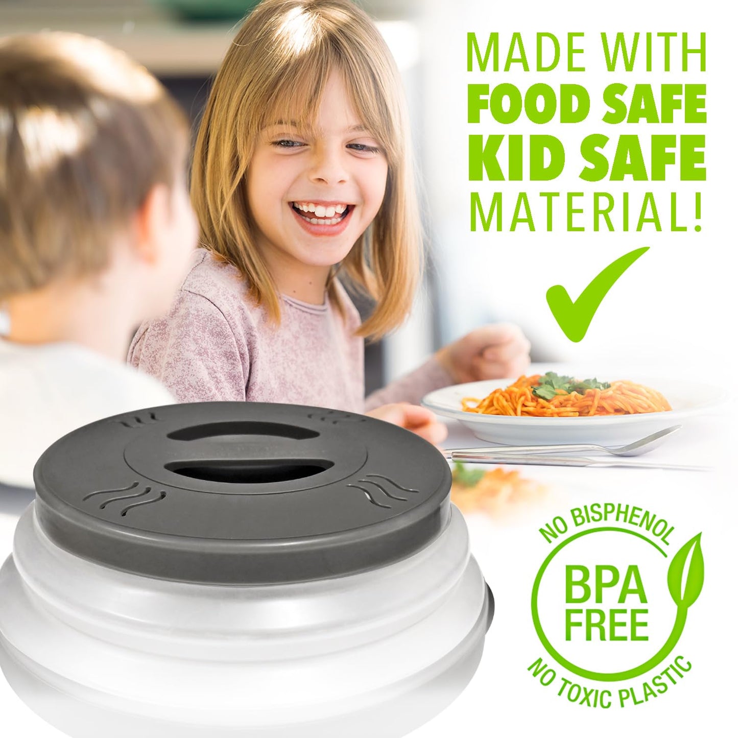 HOVER COVER Magnetic Microwave Splatter Cover with High Power, Strongest Magnetic Grip, Collapsible 12-Inch BPA-Free Food Lid, Vented Plate Guard, Dishwasher Safe, Space-Saving Storage - Gray