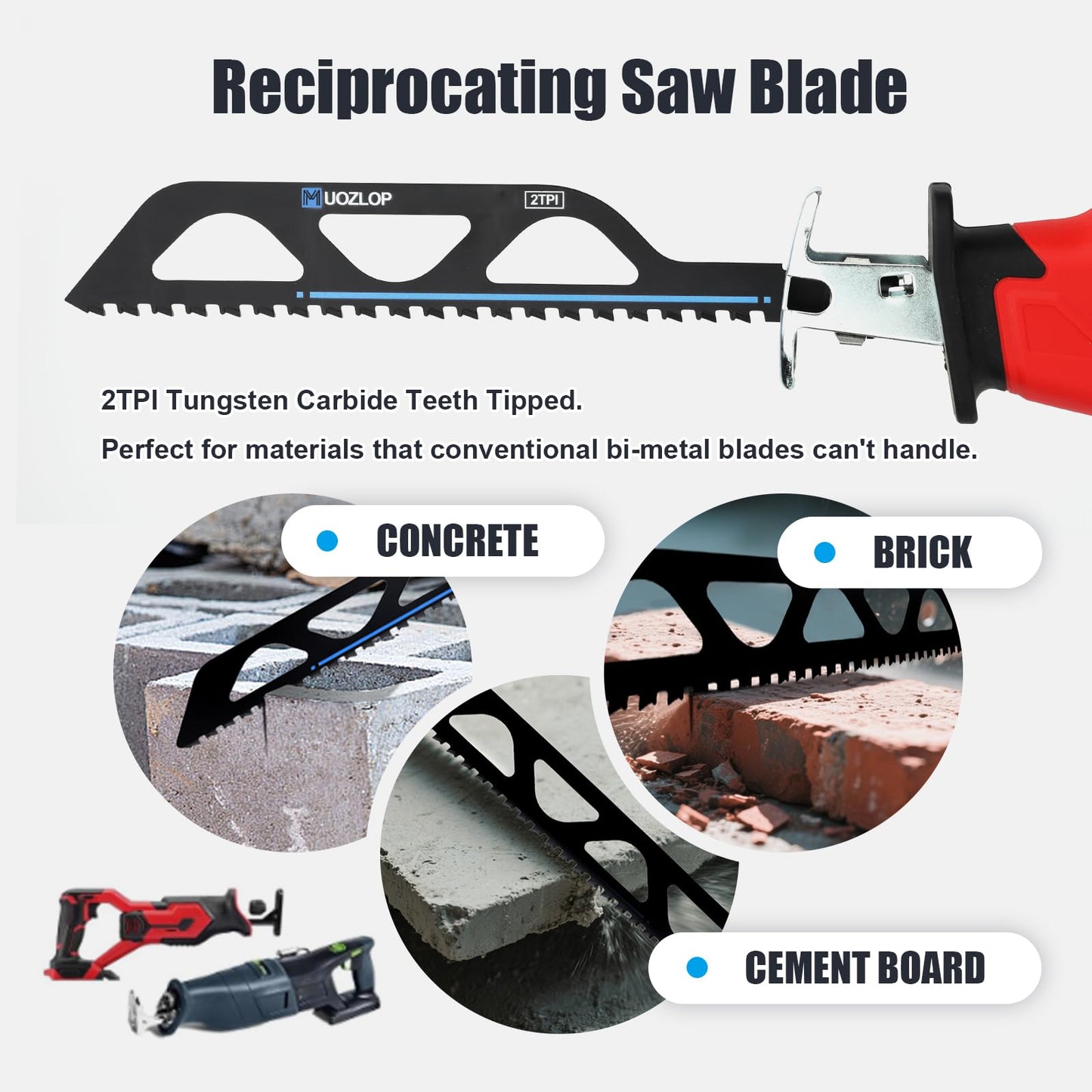 MUOZLOP 12 inch Masonry Reciprocating Saw Blades,2TPI Carbide Blade Strong teeths for Cutting Brick, Cement, Porous Concrete,3 Pack (3, 12 inch)