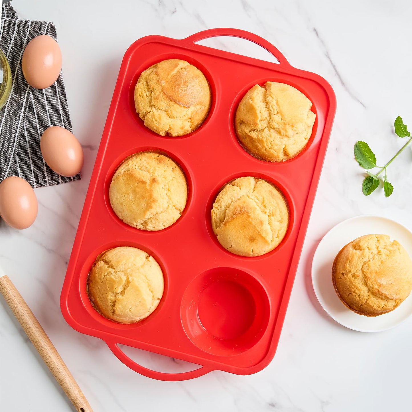 Puyeipt Jumbo Muffin Pan with Metal Frame, 6 Cup Large Cupcake Mold with Handles, Silicone Egg Bite Baking Tray, BPA Free & Non-Stick
