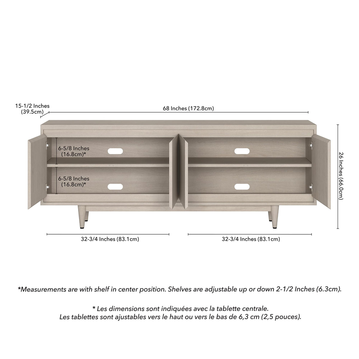 Henn&Hart TV Stand for TVs up to 75" with 2 Storage Cabinets with an Adjustable Shelf for Living Room, Family Room, or Office, Beech White