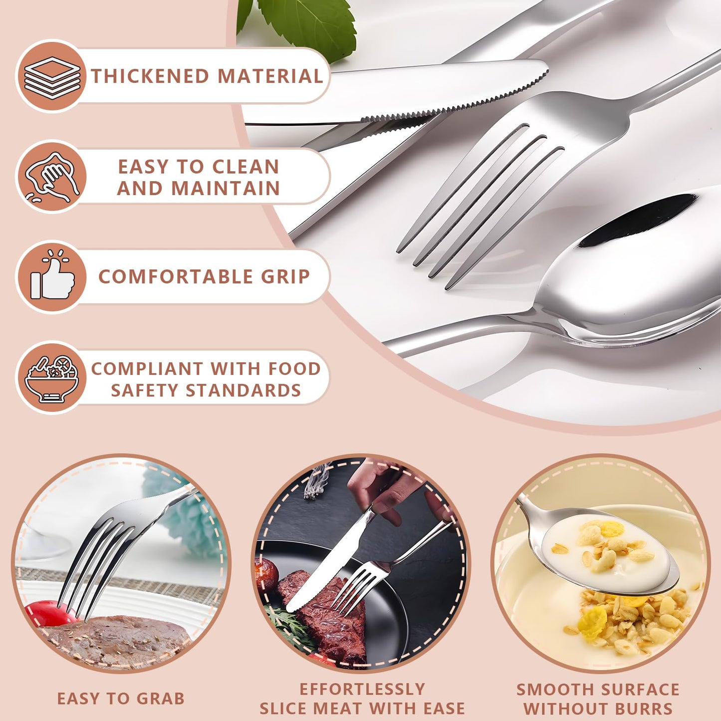 eieioo Silverware Set, Stainless Steel Cutlery Set for 2, Flatware Set Service 10 Pcs, Cutlery Utensil Sets with Knives, Spoons and Forks Sets, Mirror Polished, Dishwasher Safe (Set of 2)