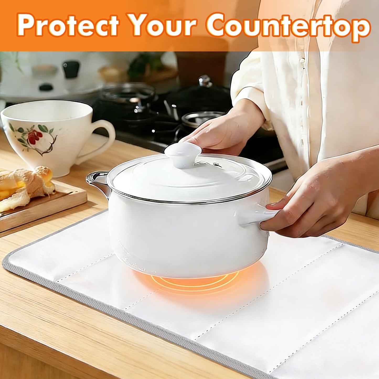 35.4×15.4 in Heat Resistant Mat for Food Warming Mats, Heat Resistant Mats for Countertop Reflects 95% of Heat, Waterproof and Oilproof Hot Pad With Non-slip Bottom for Air Fryer, Coffee Maker, Oven