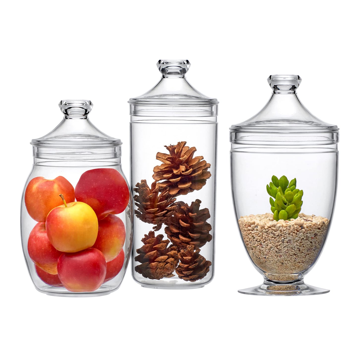 Amazing Abby - Adore - Plastic Apothecary Jars (3-Piece Set, 52/46/46 oz) (NOT Glass), Acrylic Jars with Lids, Bathroom Canisters, Candy Buffet, Wedding Display, BPA-Free and Shatter-Proof