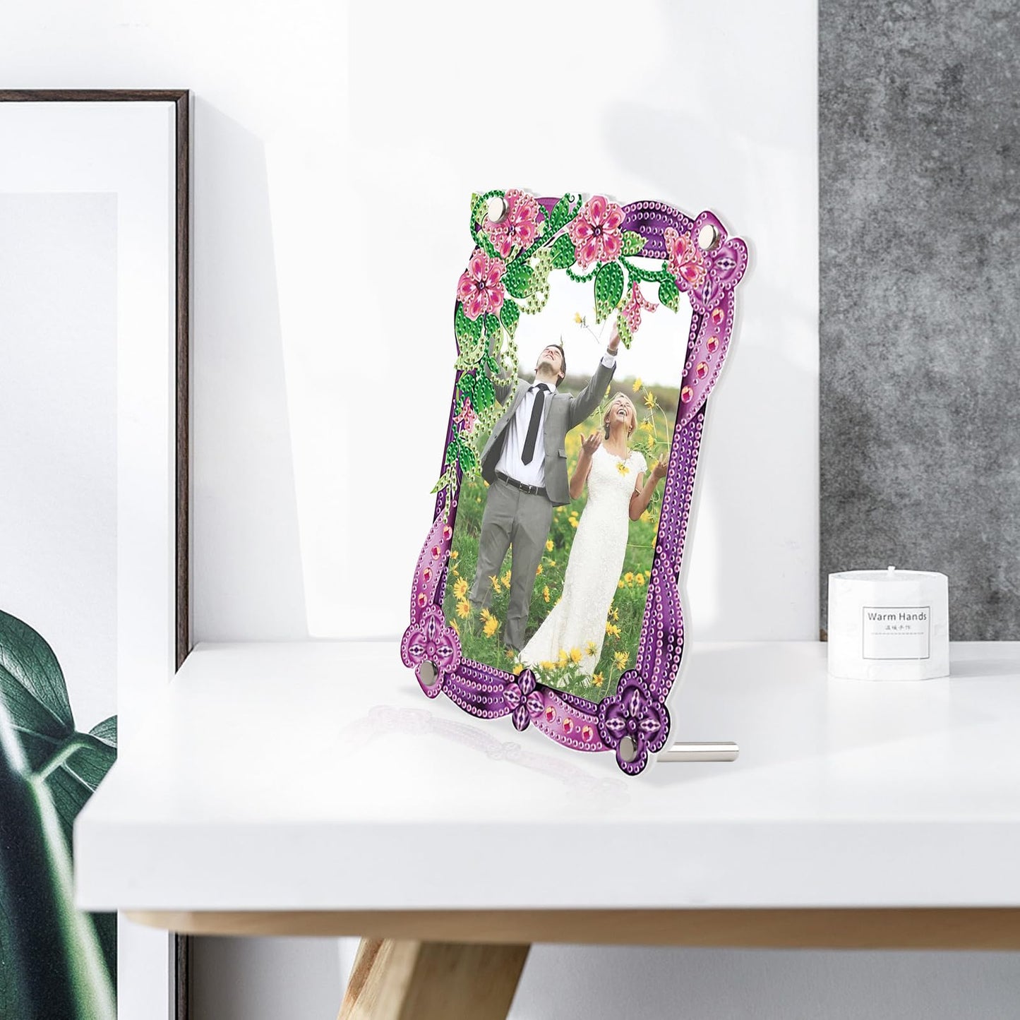 5D Diamond Art Painting Kits Photo Frames with Stand, Flowers Diamond Art Kits Photo Frame Desktop, 5D Special Shape Crystal Rhinestones Diamond Art Kits for Home Living Room Office Table Top Decor