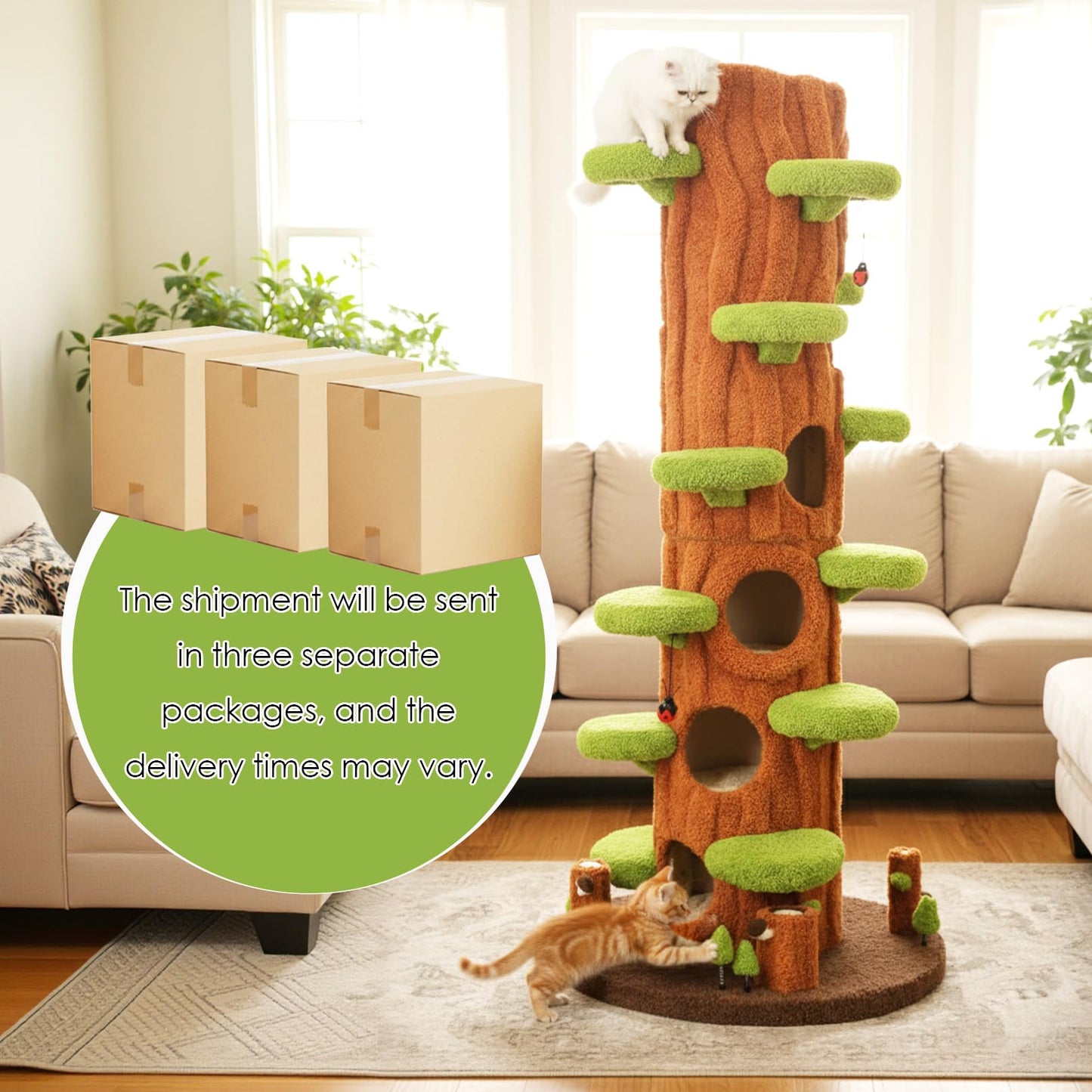 NUNU LAB Large Cat Tree for Indoor Cats – Multi-Level Solid Wood cat Tree Tower with Sisal Scratching Posts, Jumping Platforms, Plush Perches & Spring Toys for Multi-Cat Homes