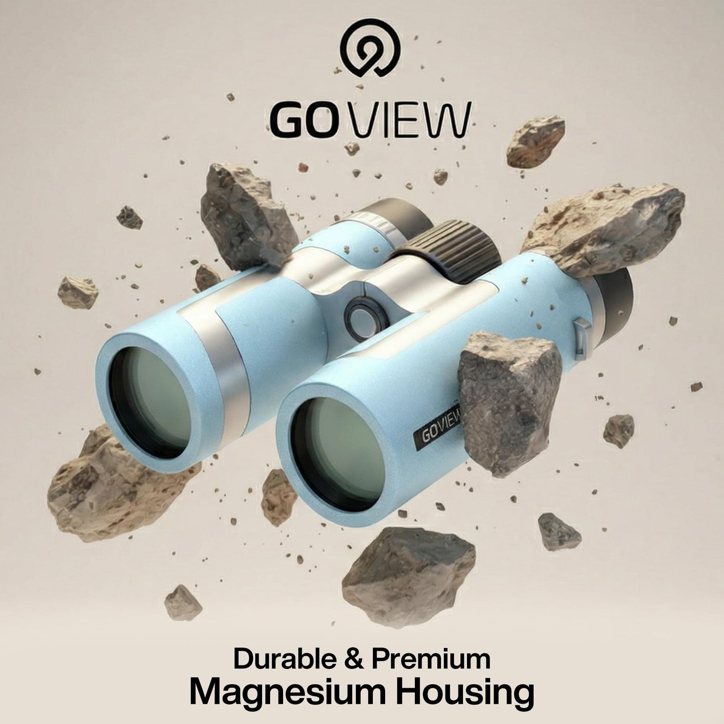GOVIEW ZOOMR 10x34 Binoculars for Adults | Lightweight | BAK4 Prism with Fully Multi-Coated Optics | Smartphone Adapter Compatible | Waterproof IPX5/6 PORTR™ Strap with Easy Click Closure - Miami Blue