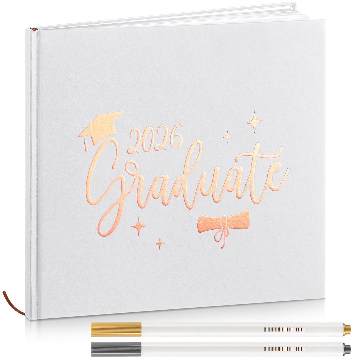Humyoun 2026 Graduation Guest Book 8.7'' x 8.7" with 2 Markers Graduate Scrapbook Class of 2026 Picture Book Hardcover Rose Gold Foiled Photo Album for Graduation Party Supply Graduate Gifts 144 Pages