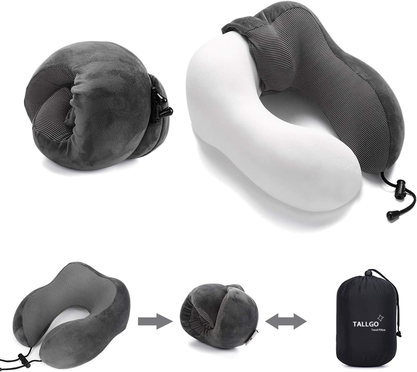Travel Pillow, Best Memory Foam Neck Pillow for Sleeping, Airplane Car & Home Use (Grey)