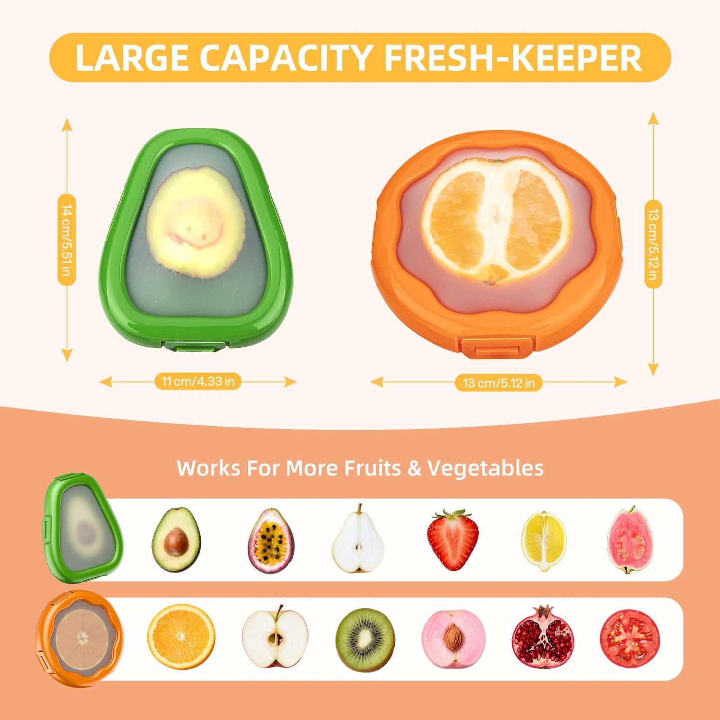 KMOSENIA 2pc Fruit Storage Containers for Fridge, Avocado Saver and Onion Storage Set, Reusable Silicone Food Storage Containers for Tomatoes, Lemons, and Potatoes (2)
