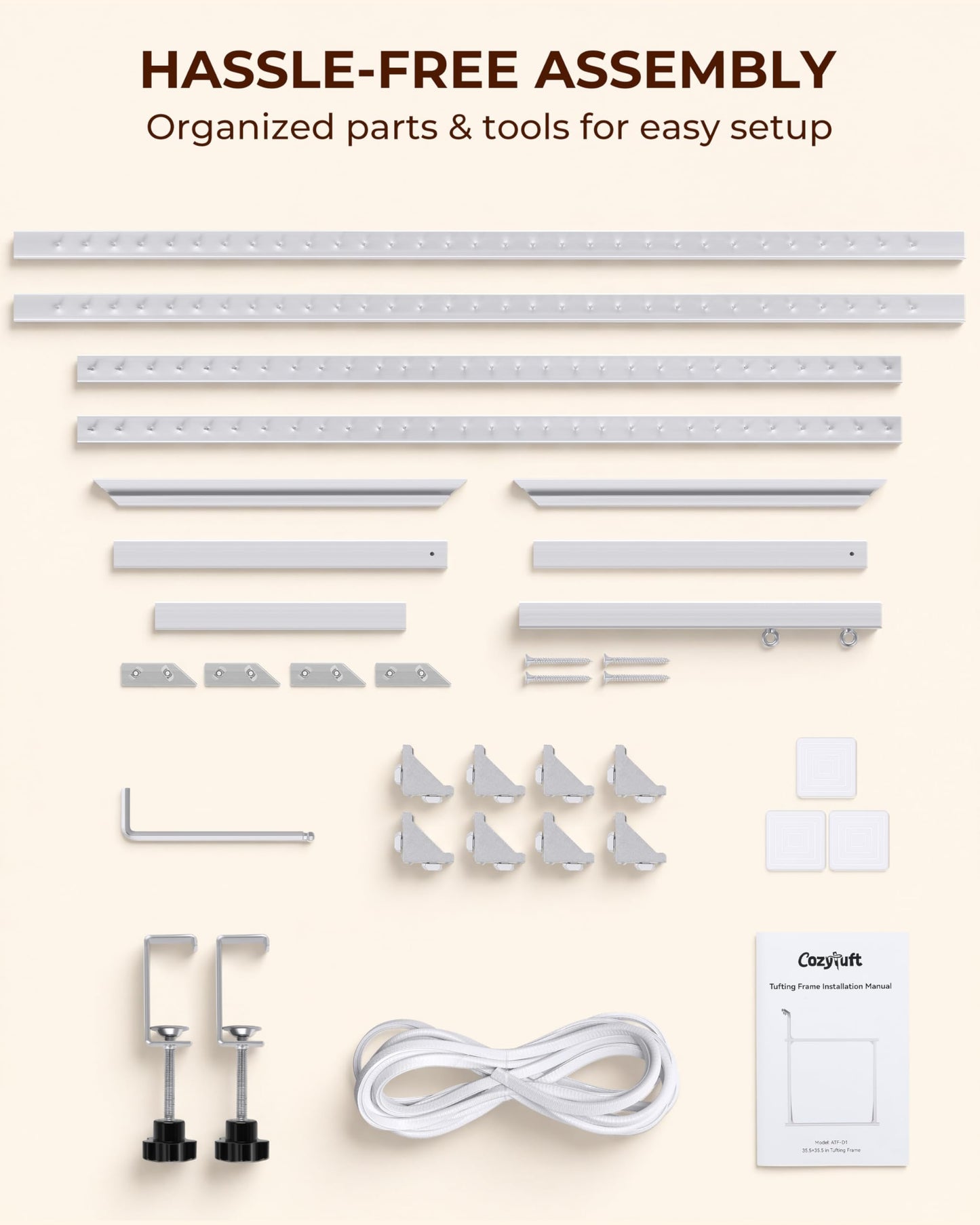 Cozytuft Aluminum Tabletop Tufting Frame (35.5") with Anti-Puncture Strip, Adjustable Rug Tufting Frame, Space-Saving Design for Punch Needle & Rug Making, Easy Clamp Setup