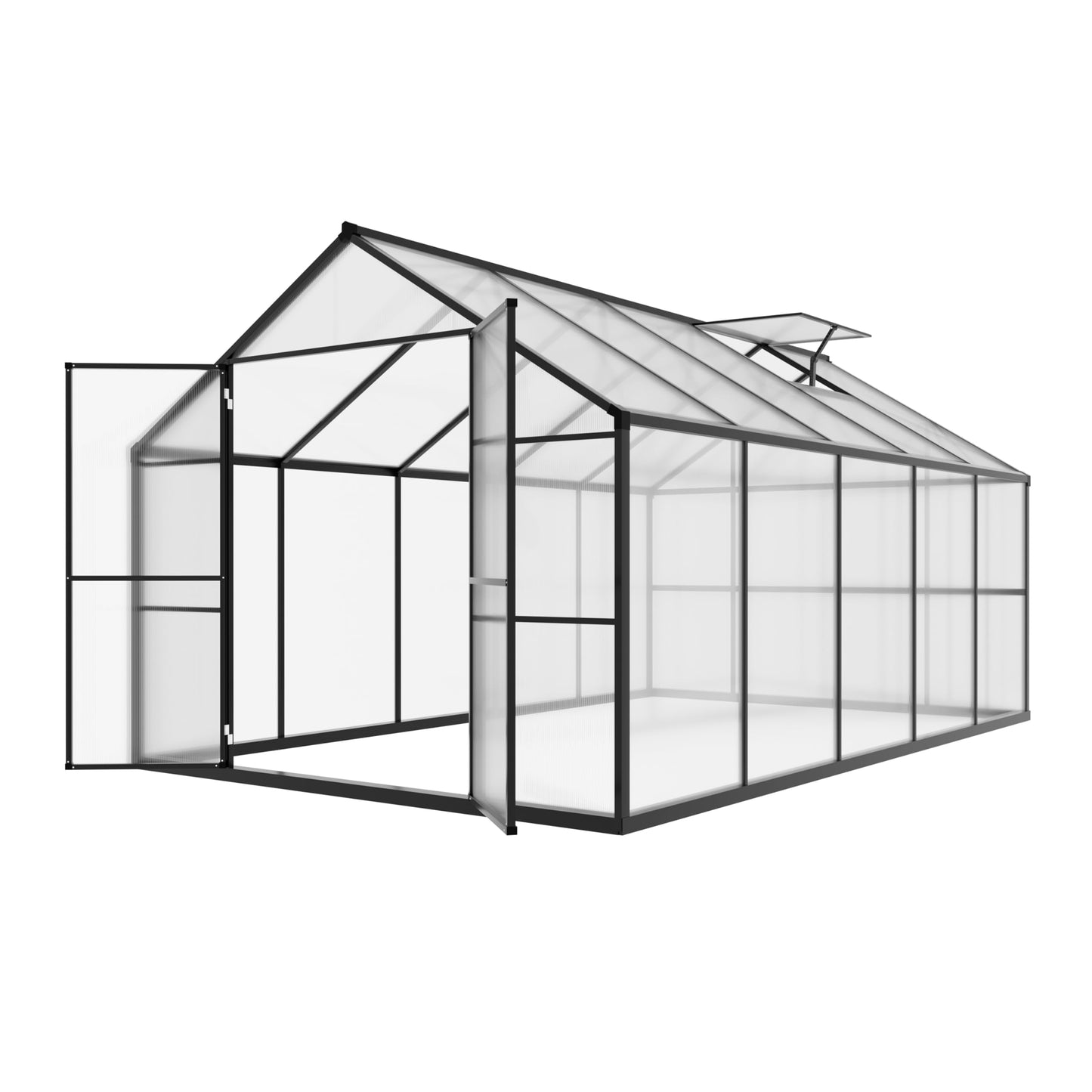 Yardenaler 8x10 FT Outdoor Aluminum Greenhouse Kit, Polycarbonate Aluminum Walk-in Greenhouse with Adjustable Roof Vent and Lockable Door, Backyard Garden in Winter, Gray