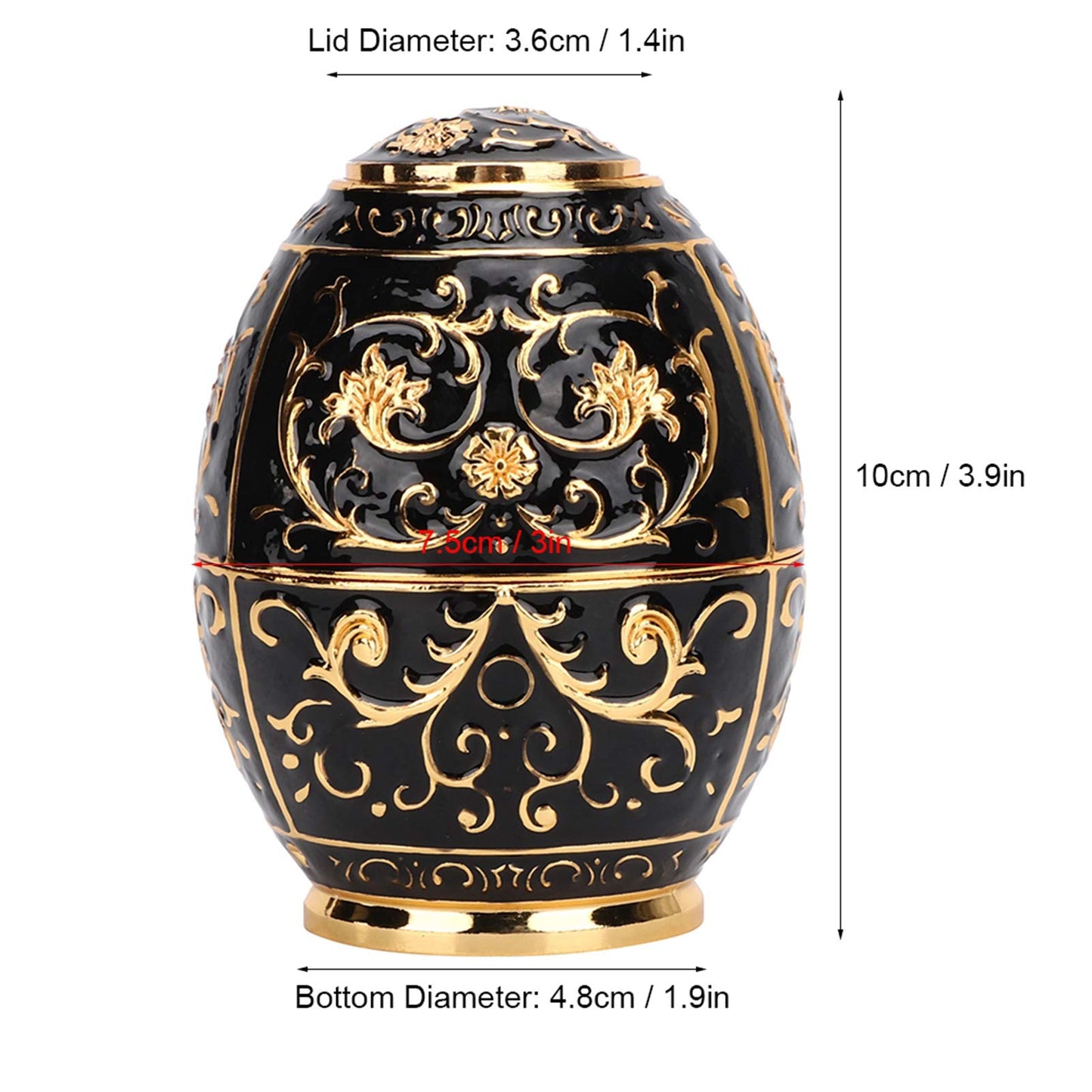 Pssopp Retractable Toothpick Holder, European Vintage Egg Shaped Toothpick Dispenser with Fully Sealed Design and Elegant Flower Carvings, Tin Alloy Storage Container for Home (Golden Black Glue)