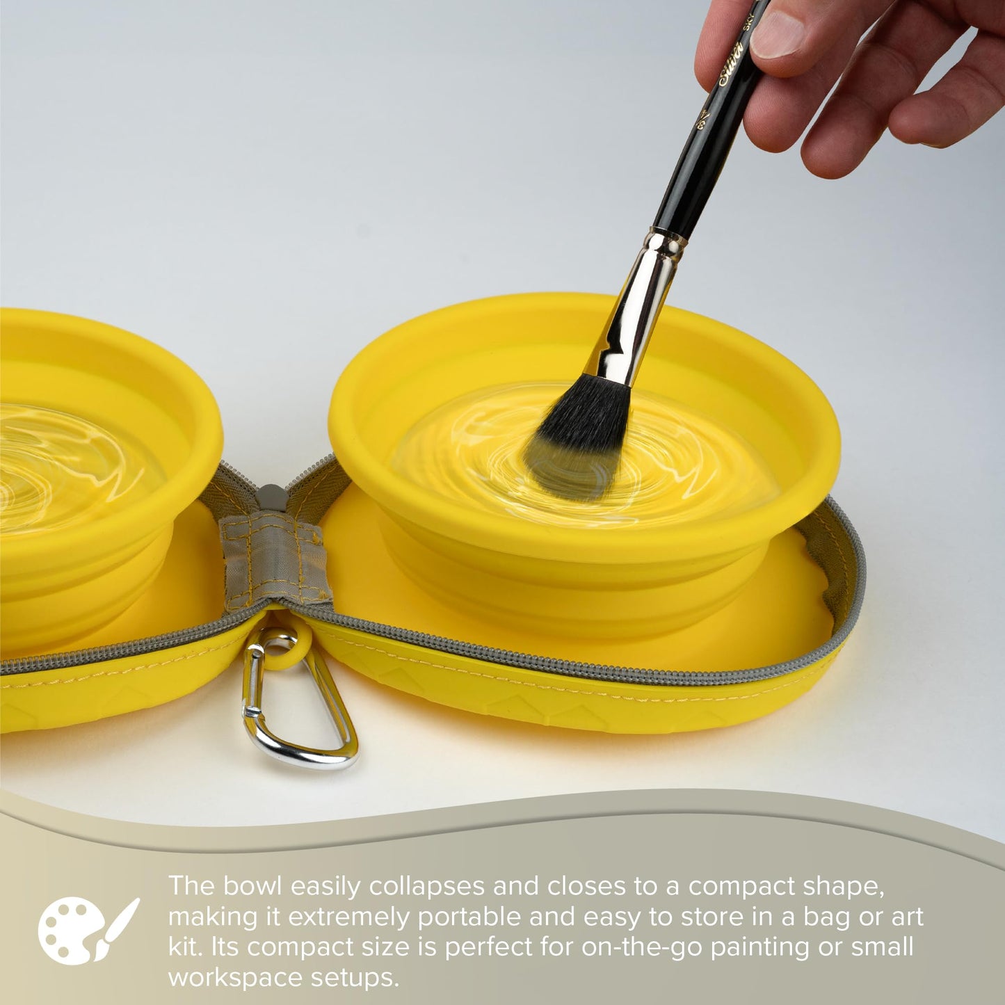 Silver Brush Limited 9004 Silver Essentials Double 450ml/15.2oz Collapsible Water Bowl with Zipper Pouch, Leak-Proof Paint Brush Water Cup for Water Media, for Studio, Travel, and Plein Air, Yellow