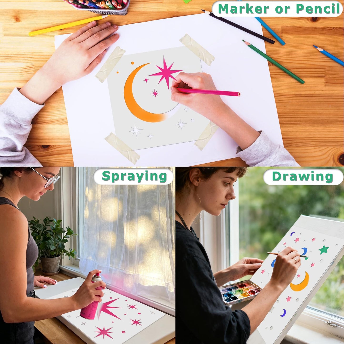 18 PCS Large Star Stencil for Painting Reusable Paint Stencils for Walls Twinkle Star Wall Drawing Stencils for Painting on Wood Craft Canvas Fabric Home Decoration
