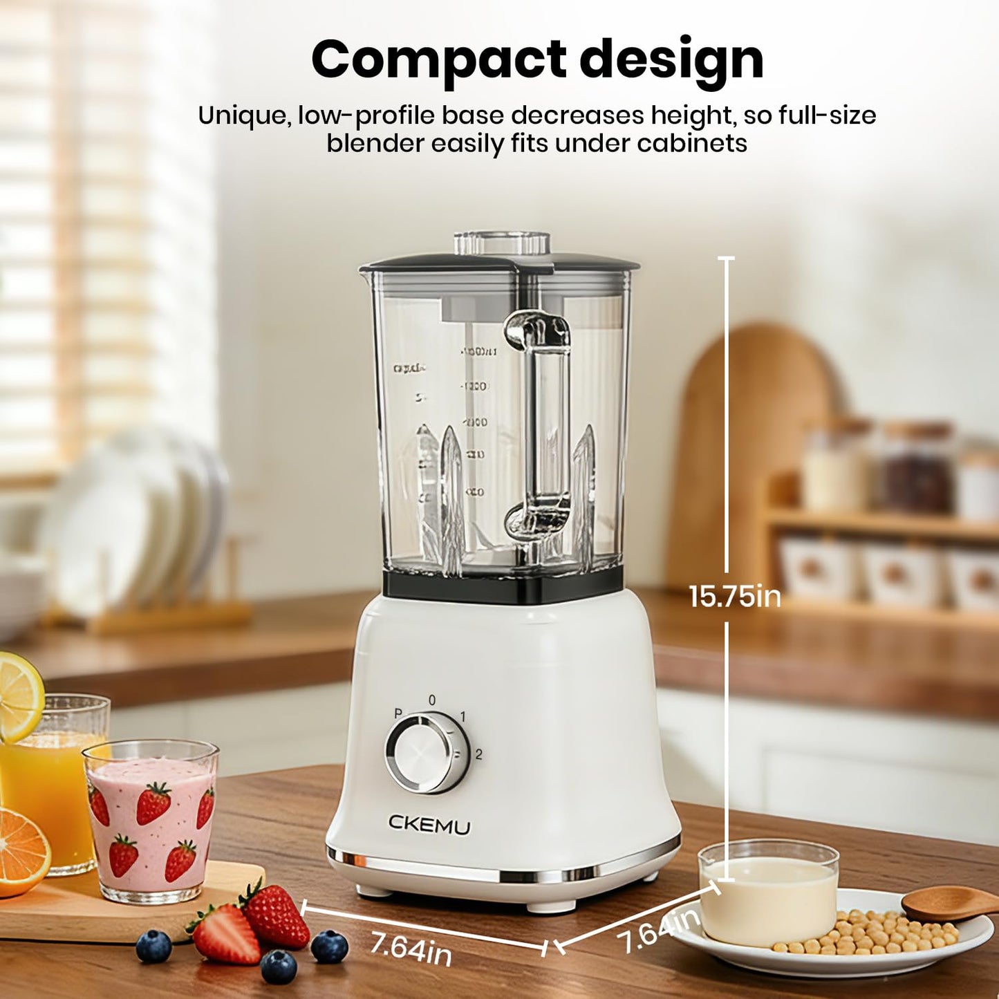 Professional Blender For Smoothies, Countertop Blender with 6 Cup Glass Jar, 3 Functions Including Puree, Crush Ice, 750 Watts (white)