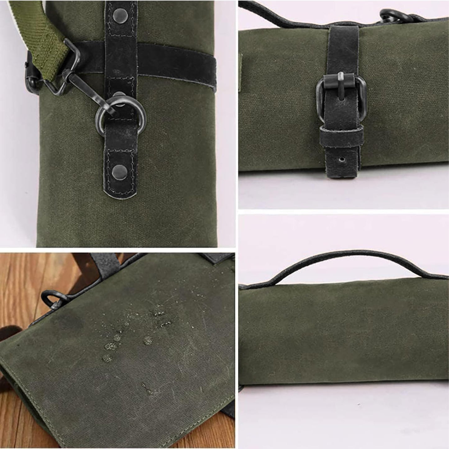 Large Chef’s Knife Roll Bag,Heavy Duty Waxed Canvas Knife Carrier,11 Pockets Kitchen Cooking Tools Storage Case, Easily Carried By Shoulder Strap ForProfessional Chefs,Culinary School Students