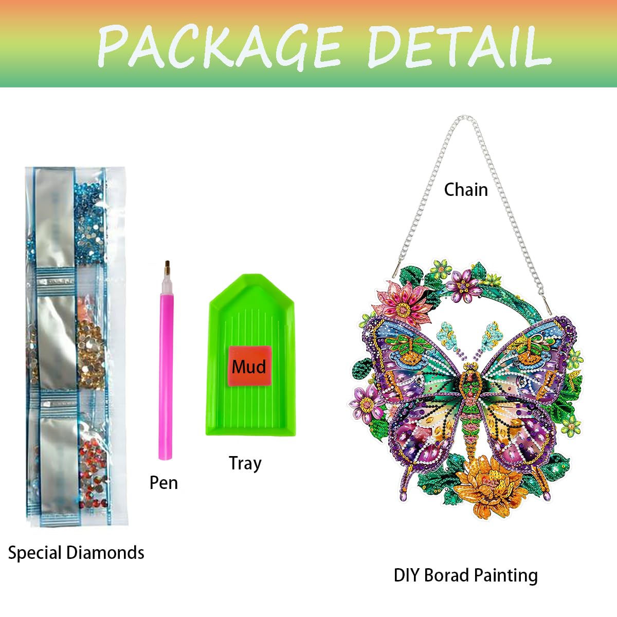 Yunzlly DIY Hanging Diamond Art Ornament Kit Butterfly, Special Crystal Double Sided Diamonds Painting Pendant for Adults, Acrylic Gem Painting Board Kit