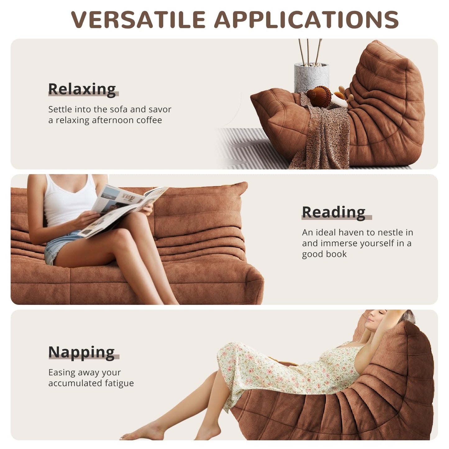 Aosaifen Bean Bag Chair - Corner Sofa, Fireside Chair Bean Bag Sofa Large Bean Bag Chair for Adults,Fireside Floor Couch for Living Room, Bedroom, Gaming (Yellow, Single) (Brown, Loveseat)