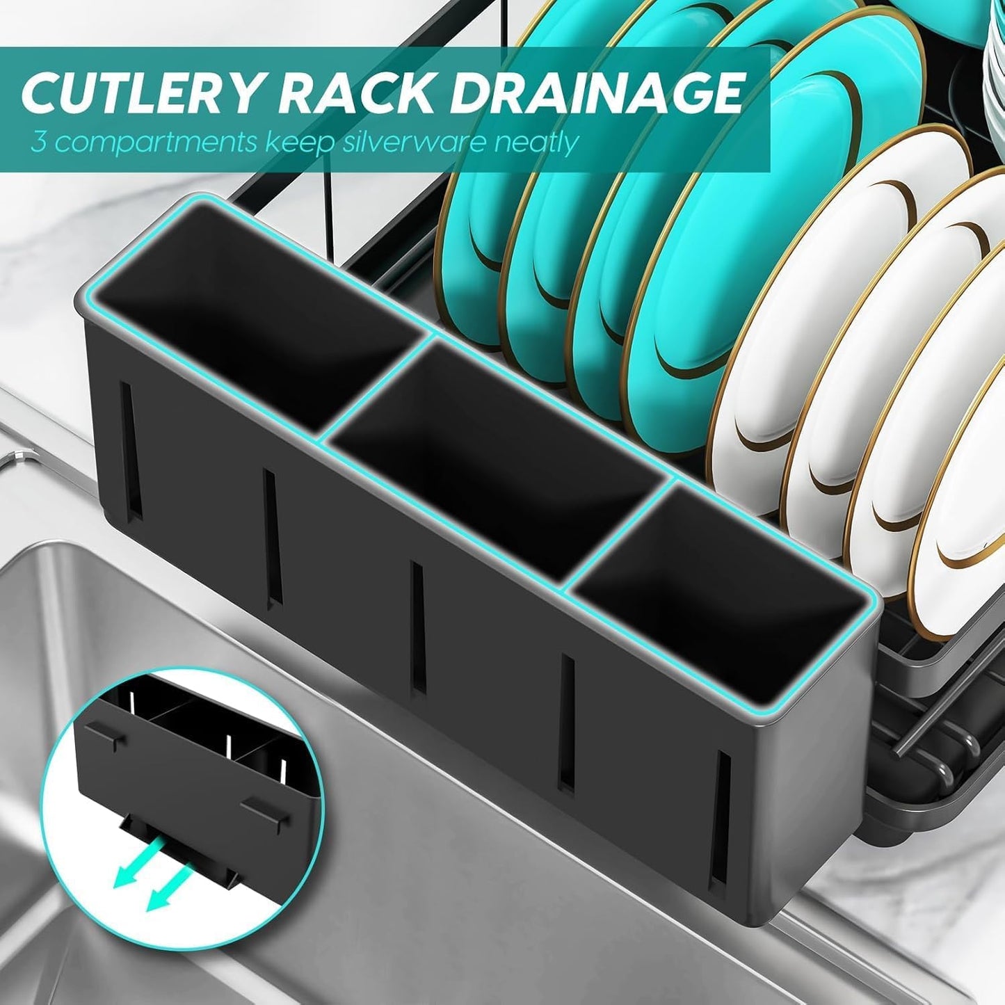 MERRYBOX Dish Drying Rack Space-Saving Dish Racks for Kitchen Counter, Rustproof Drying Rack Kitchen with Large Utensil Holder and Increased Feet, 16.5" D x 11.4" W x 5.65" H, Black