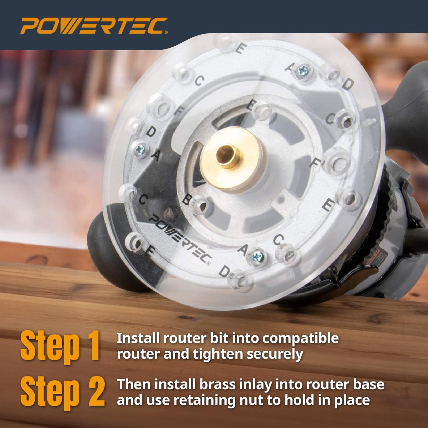 POWERTEC Router Brass Inlay Kit with Bushing Guide Set + Centering Pin, Collar & 1/8" Diameter x 1/4" Shank Solid Carbide Bit, Compatible w/ 1/4" Router Templates for Woodworking (71333)
