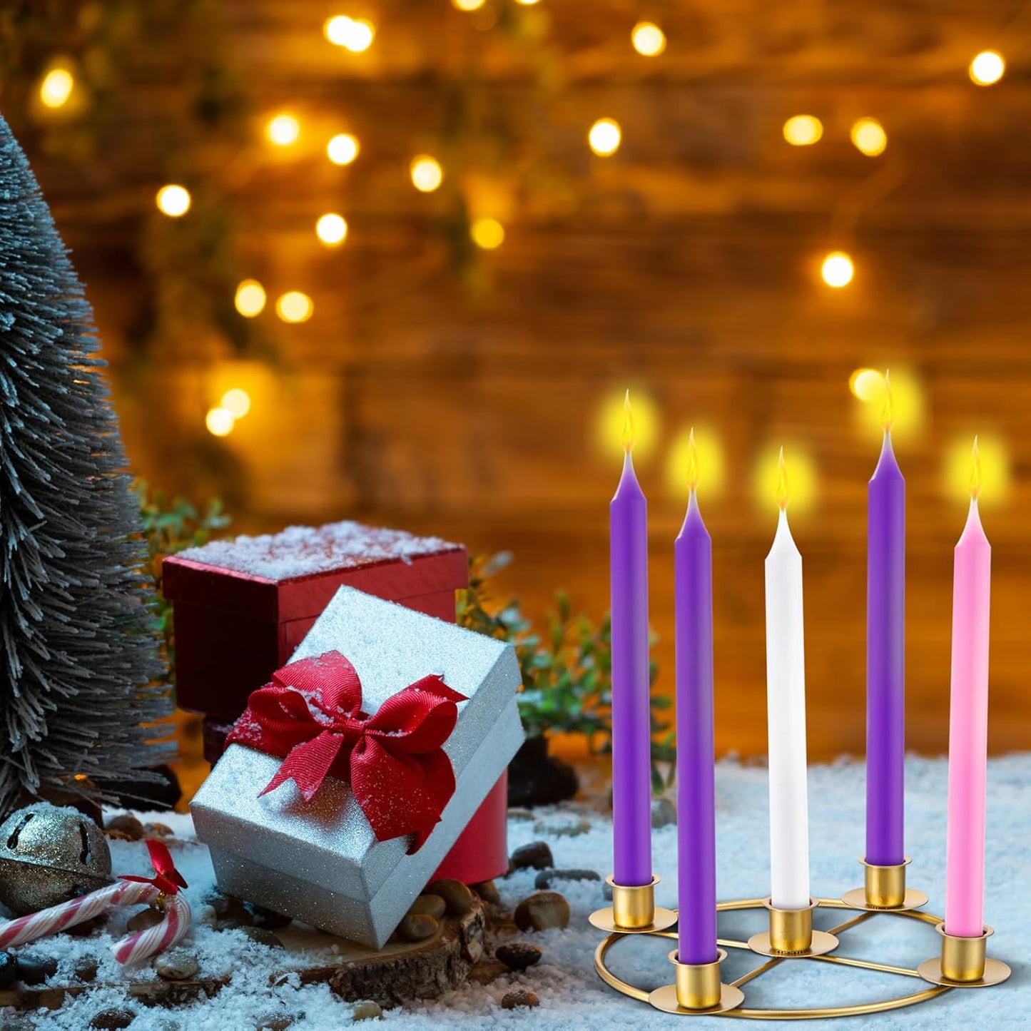 Newtay Christmas Advent Wreath Candle Holder - 5 Candle, 8.5 Inch Metal Gold Ring for Holiday Decor