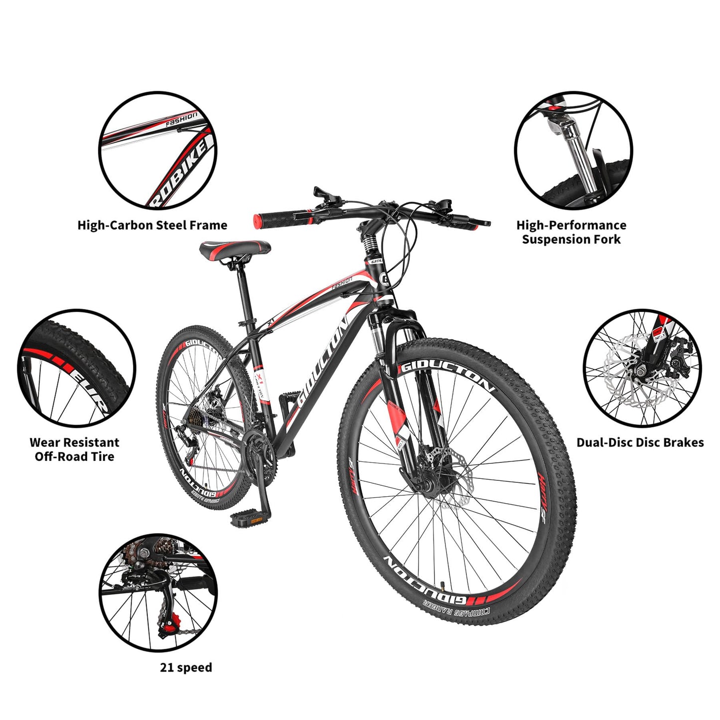 URBICIKA 27.5 Inch Mountain Bike for Adults, 21 Speed, Dual Disc Brakes,Commuter Off-Road Bicycle