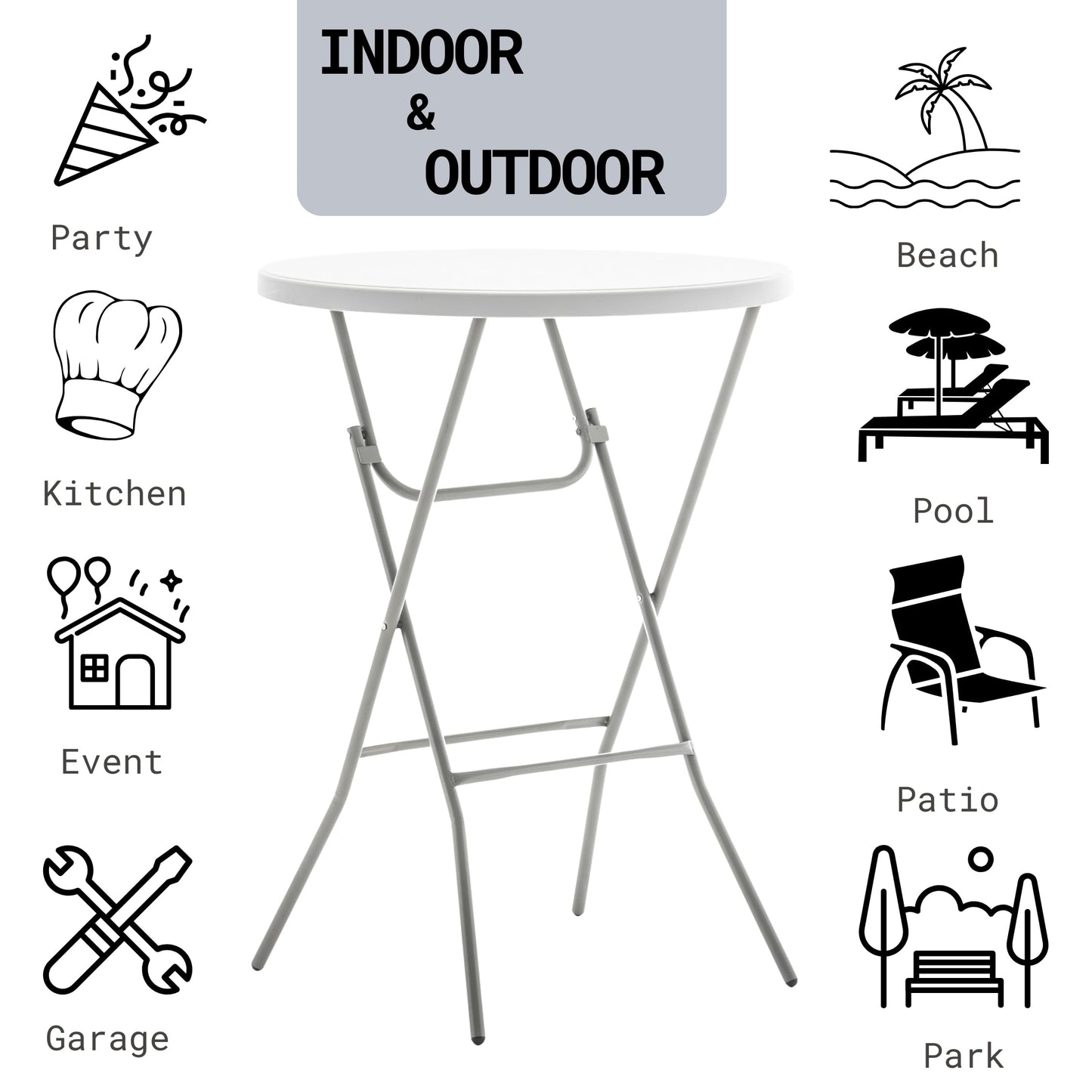 BTEXPERT White 2.63 Foot 32in Round Plastic Bar Height Folding Cocktail Table 330lb Weight Capacity Commercial Portable Banquet Dining Wedding Party Standing Event Indoor Outdoor Thick Top Set of 10