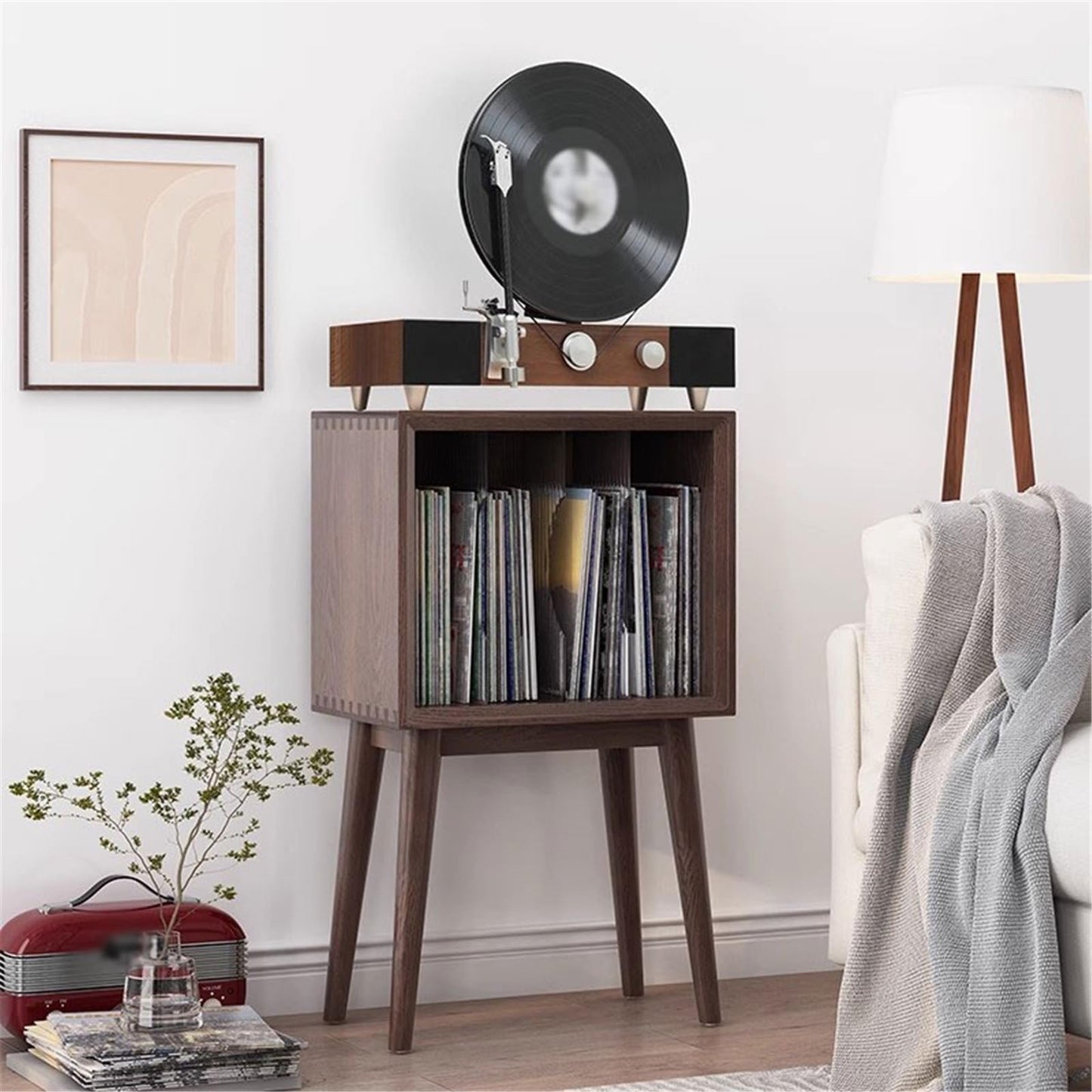 FURUIM2024M CD Record Storage Rack Home Wooden Vinyl Record Storage Cabinet with Legs Display Rack for Albums Books Magazines