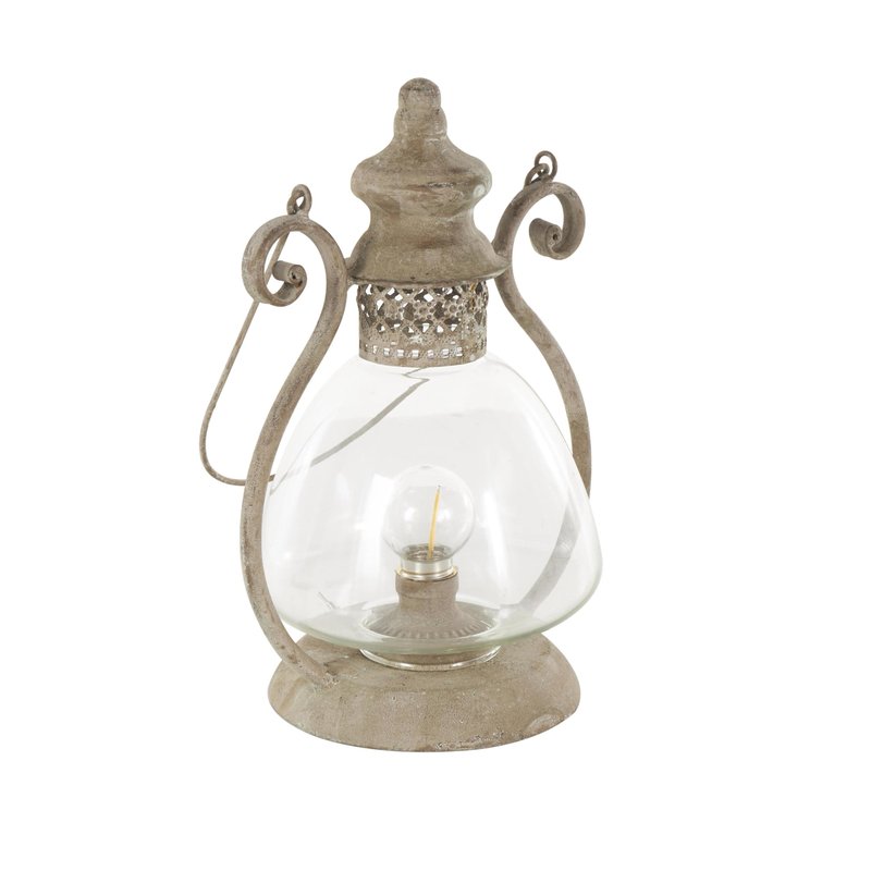 Deco 79 Metal Scroll Indoor Outdoor Candle Lantern Decorative Lantern Candle Holder with Arched Handle, Lantern 9" x 8" x 12", Bronze