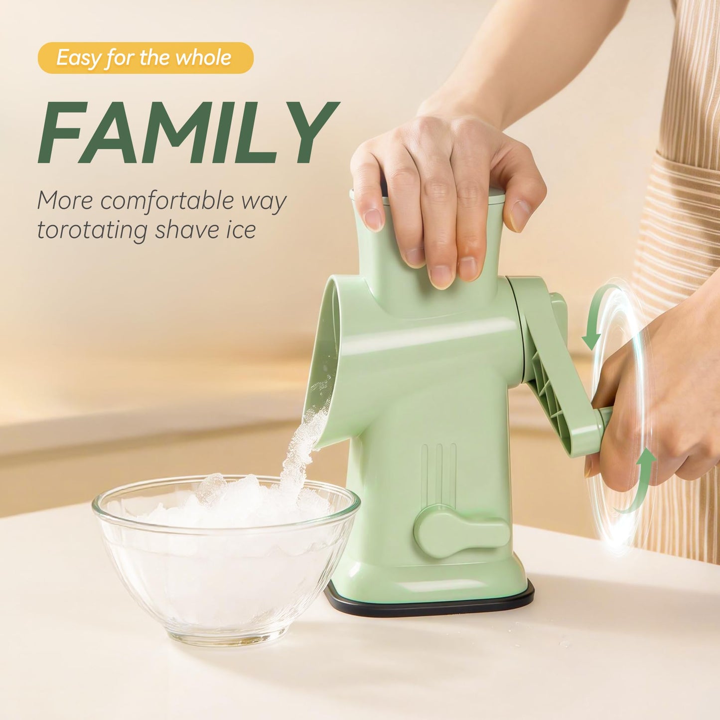 Rotary Ice Shaver Manual - Stainless Steel Blade, Quick Labor-Saving Handle, Safe Stable Suction Base, Home Using Snow Cone Maker Machine for All Ice Cubes