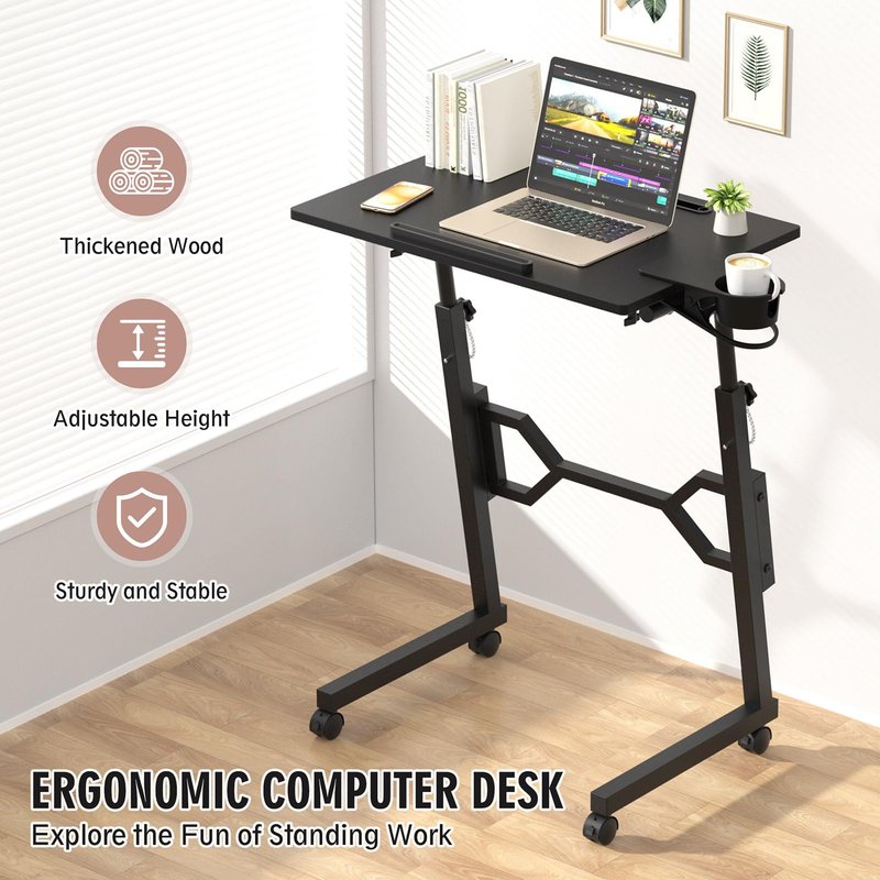 Enayplon Small Standing Desk with Wheels, Portable Treadmill Desk, Rolling Desk Adjustable Height for Laptop, Mobile Standing Table for Walking Pad, Bedside Table