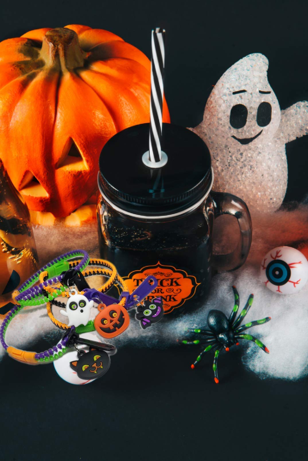 UpBrands 48-Pack Halloween Fidget Bracelets for Kids – Bulk Zipper Toys, Goodie Bag Fillers, Classroom Prizes, Halloween Party Favor Treats