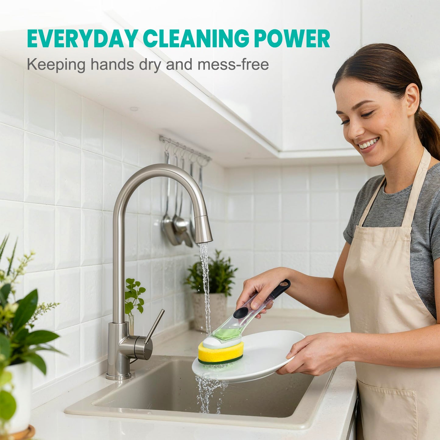 Dishwand with Refills, Dish Wand with Handle Replacement Sponge Heads, Non Scratch Soap Control Leak-Proof Dispenser Scrub,Heavy Duty Advanced Scrubber Brush Pads for Cleaning Dishes Sink Washing Tool