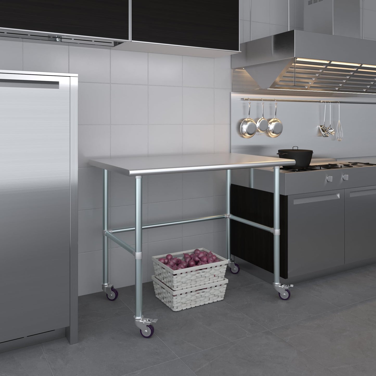 AmGood 30" X 48" Stainless Steel Work Table - with Open Base & Wheels | Food Prep | Utility Work Station | NSF Certified