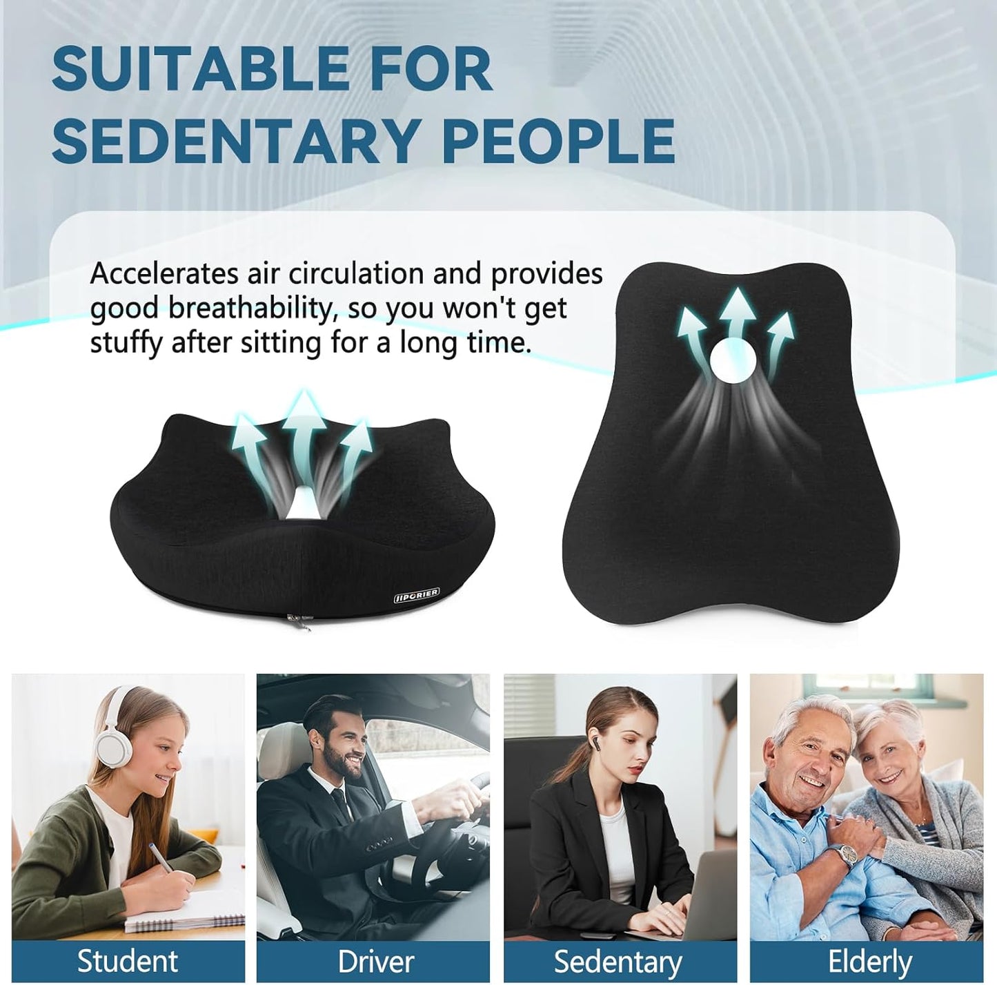 Black Seat Cushion & Lumbar Support Pillow Set for Office Chair, Ergonomic Memory Foam Back Support Pillow & Chair