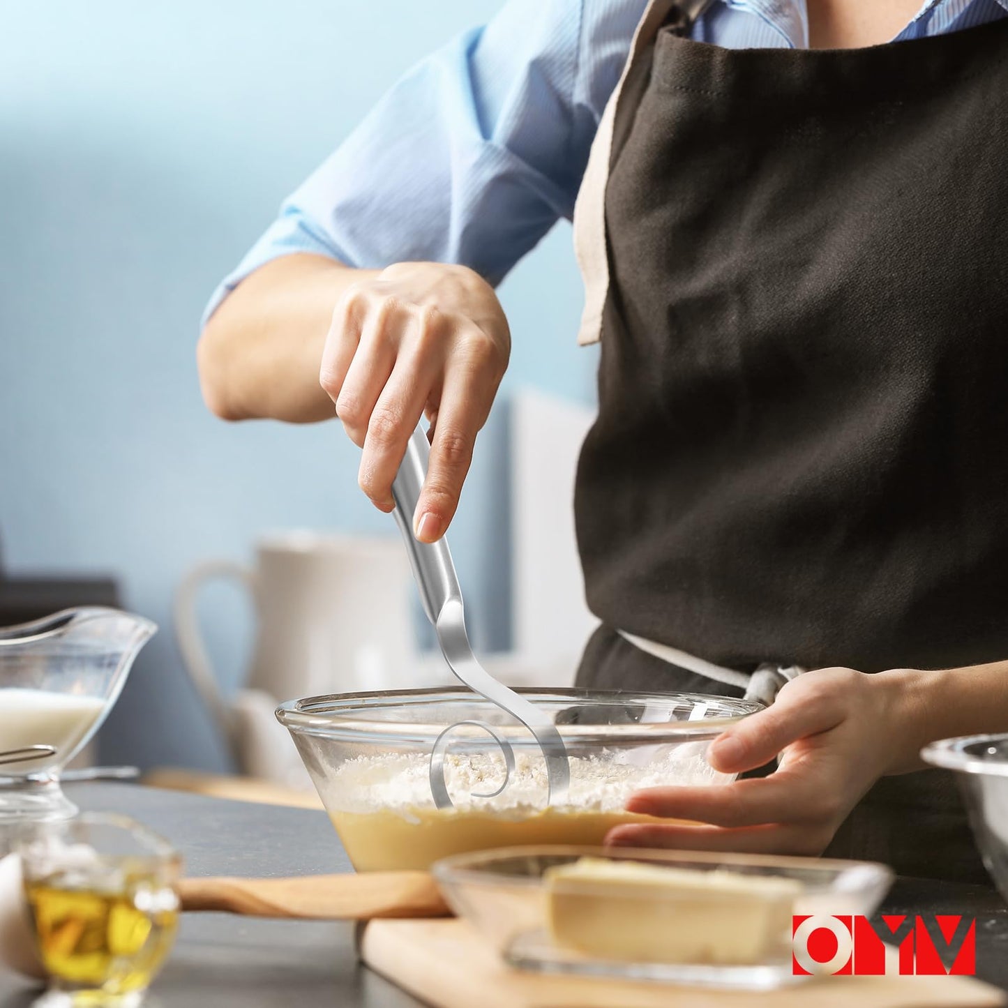 OYV Seamless Dough Whisk, 18/10 Stainless Steel Danish Dough Wisk, 9" Bread Whisk for Sourdough, Cookies, Pizza, Pastry, Dishwasher Safe Dough Hook