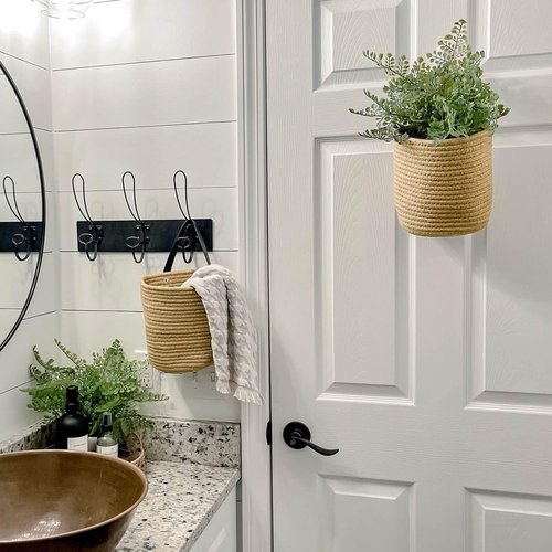 Goodpick Jute Hanging Basket Set - Small Woven Fern Wall Decor for Plants | 7.87 x 7 x 11.7 Inches